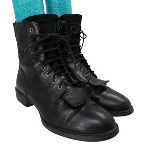 Ariat Black Leather Kiltie Paddock Western Riding Boots Size 6.5 Cowboy Womens